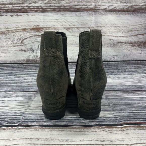 Sorel Joan Of Arctic Wedge II Chelsea Ankle Boots Quarry Black Leather, Size 10 - Picture 4 of 9